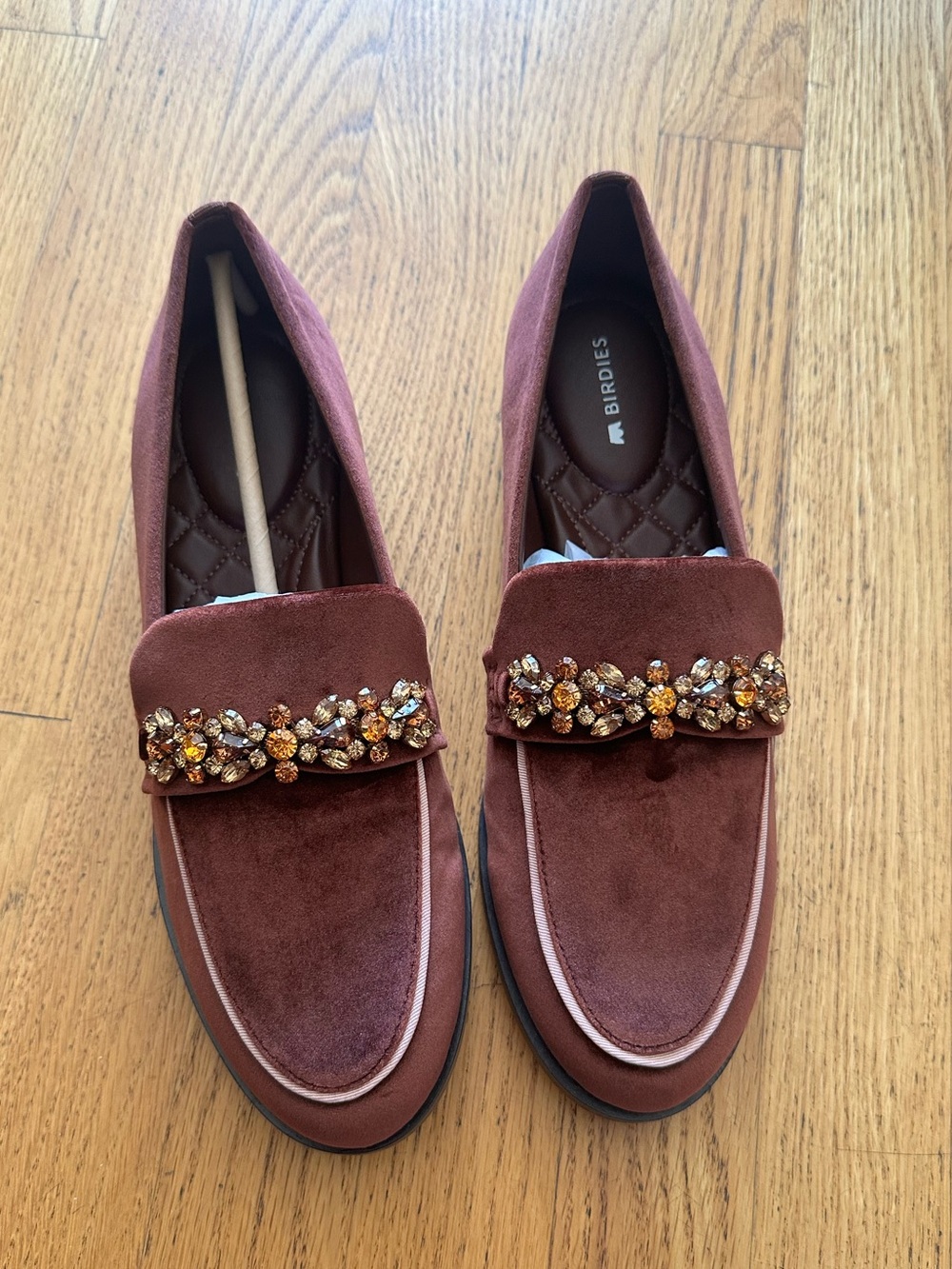 Birdies "The Starling" Velvet Jeweled Smoking Loafers | Brandy NIB~8